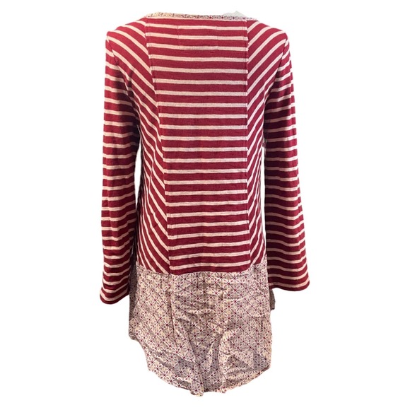 Postmark Anthropologie Burgundy Striped Mixed Media Peplum Tunic Top Medium - Picture 3 of 7
